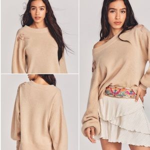 LoveShackFancy sweater- 100% cashmere - Shen Pullover, camel
